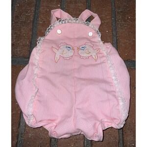 Vintage Tiny Tots Original Pink Striped‎ Overall Romper Fish Print
